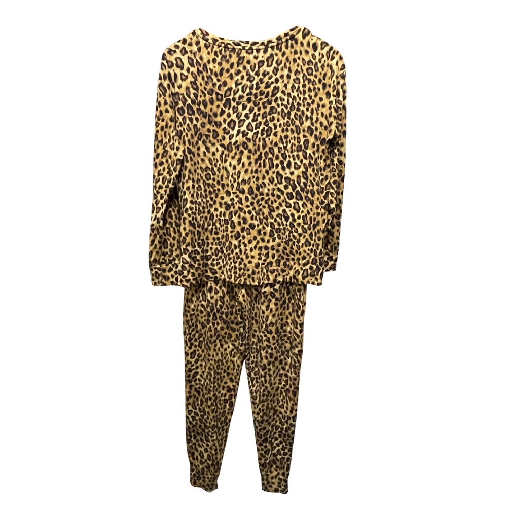 Lauren Ralph Lauren Leopard Print Pajama Set Long Sleeve Top Joggers Brown Small - Picture 2 of 10